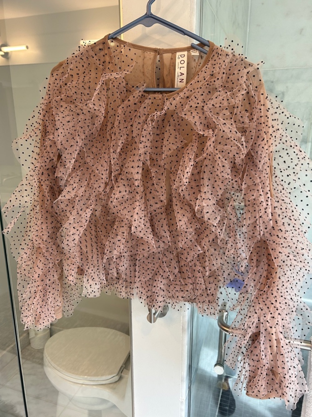 dolan Blush Tan Polka Dot Ruffle Mesh Blouse - Picture 5 of 5